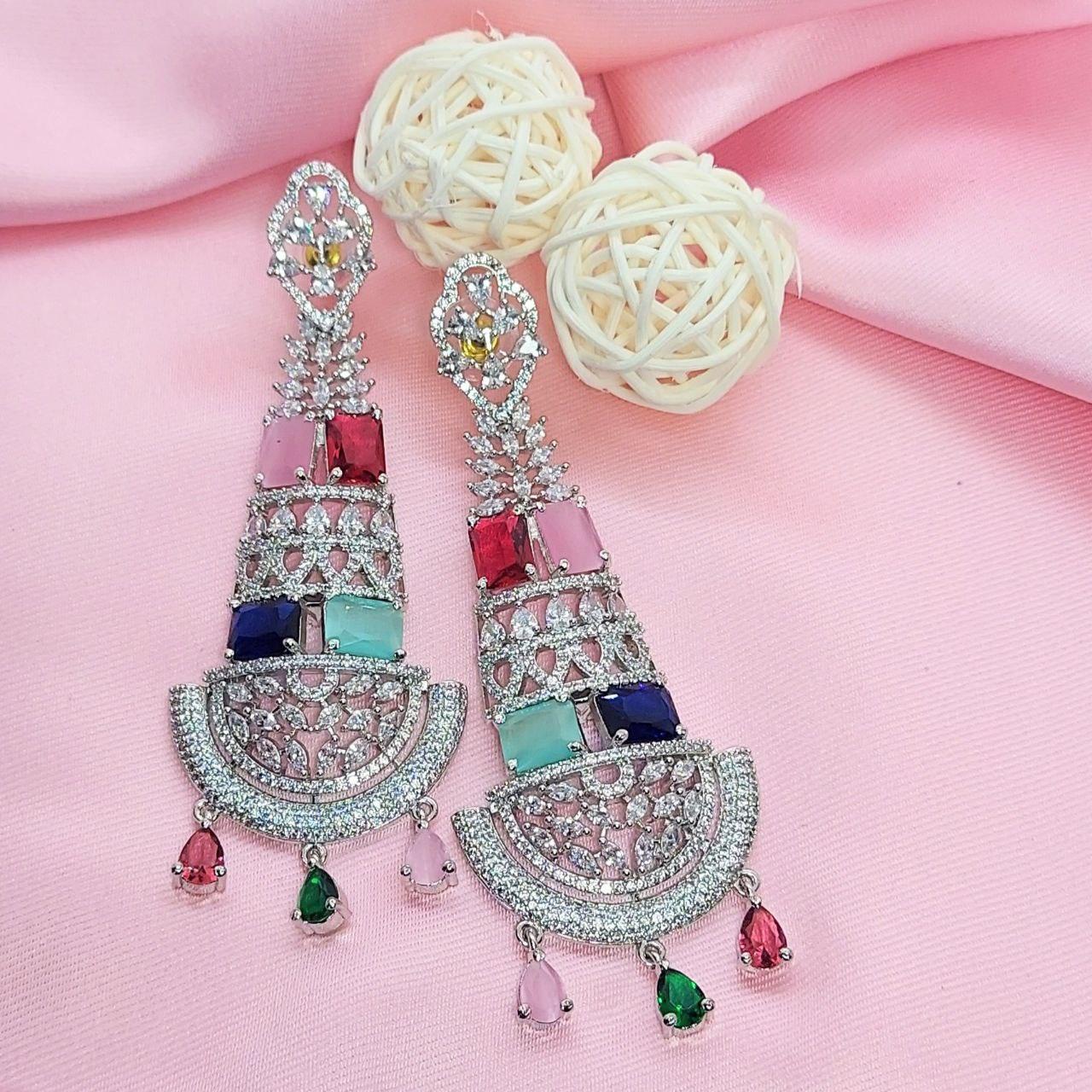 MADHU- CZ LONG DROP EARRINGS - beyouindia
