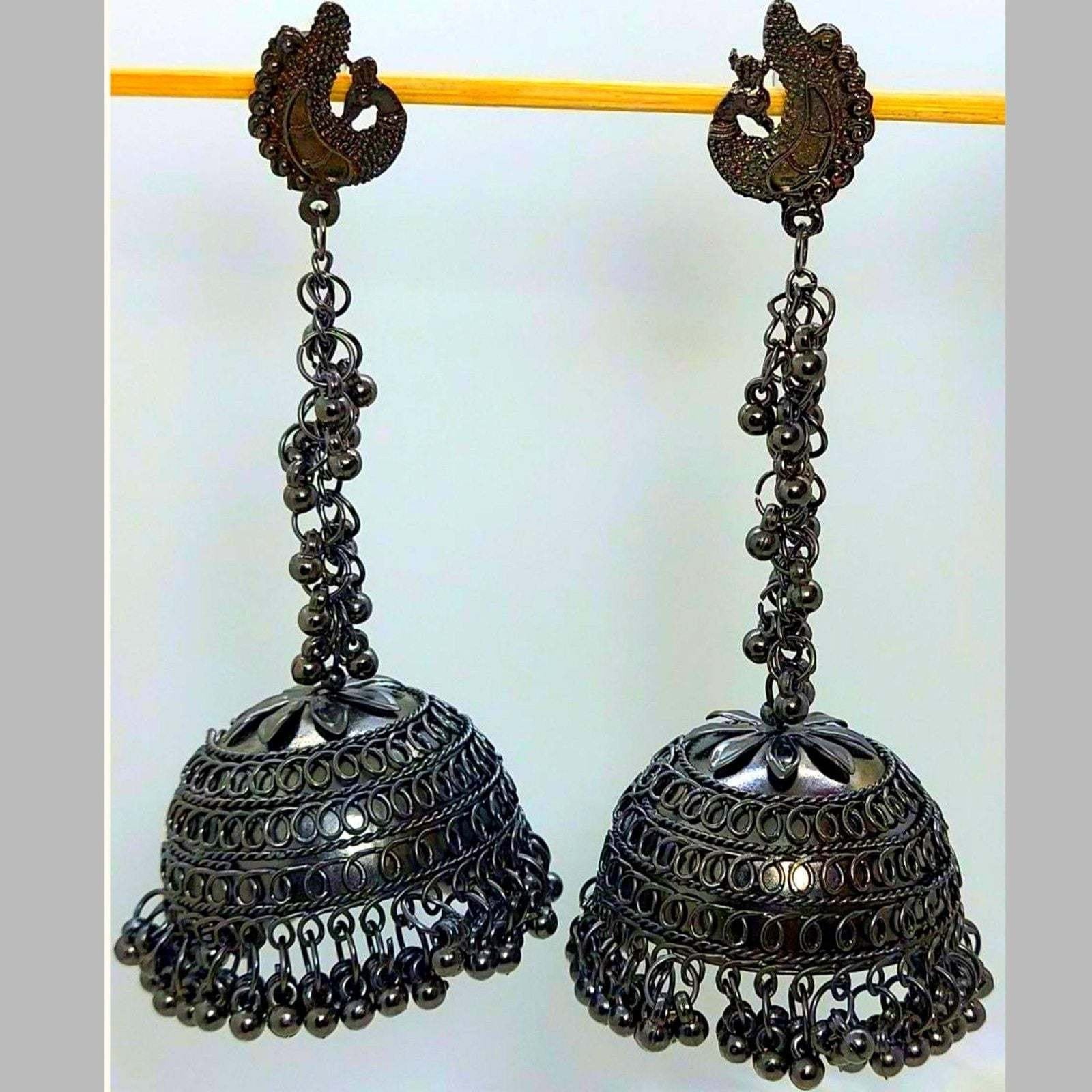 JYOTSNA- BLACK OXIDISED LONG JHUMKA - beyouindia