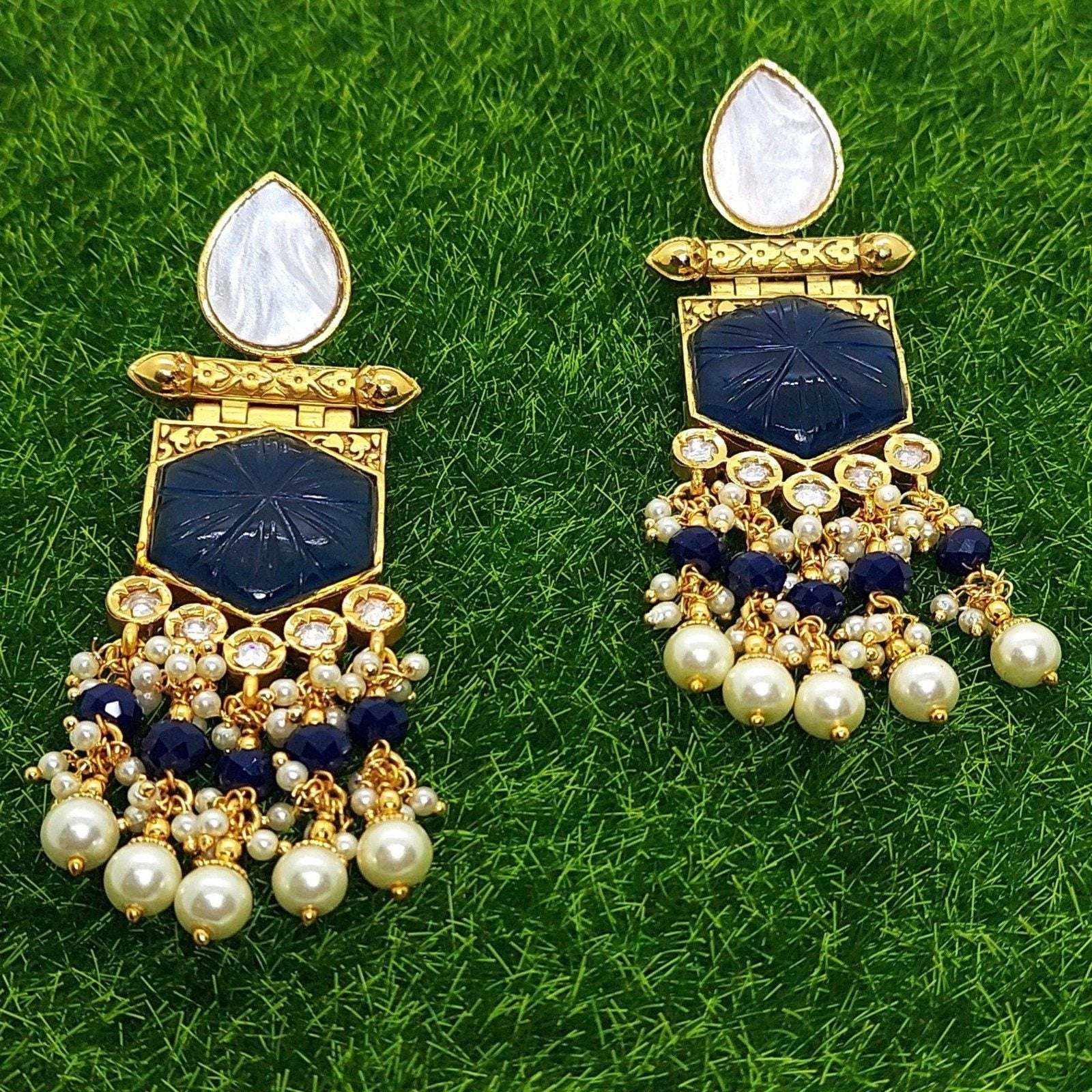 Buy Blue Handcrafted Metal Kundan Earrings | DGED23081/DST16JAN | The loom