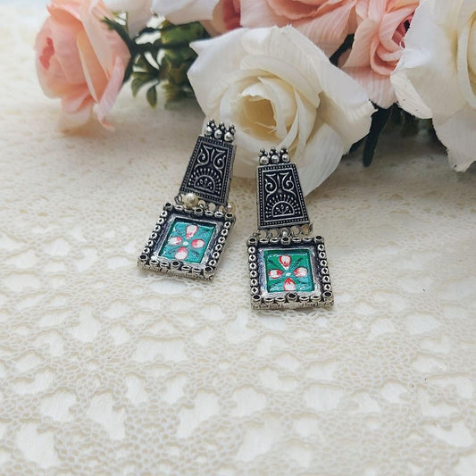 YASMIN- GREEN HANDPAINTED EARRINGS - beyouindia