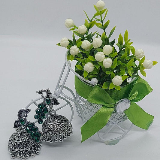 MEHNAZ- GREEN OXIDISED JHUMKA - beyouindia
