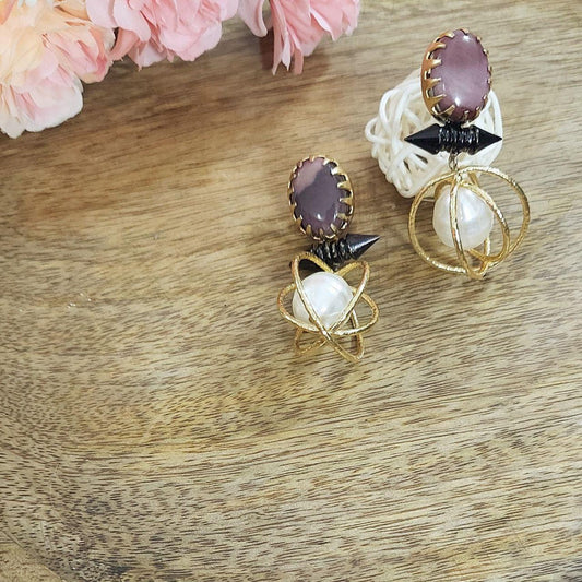 ISABELLA- SEMIPRECIOUS BRASS EARRINGS - beyouindia
