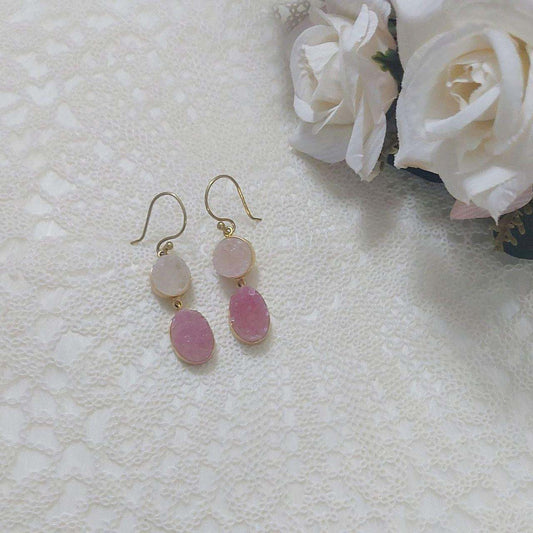 CHLOE- GOLDPLATED ROSE QUARTZ EARRINGS - beyouindia