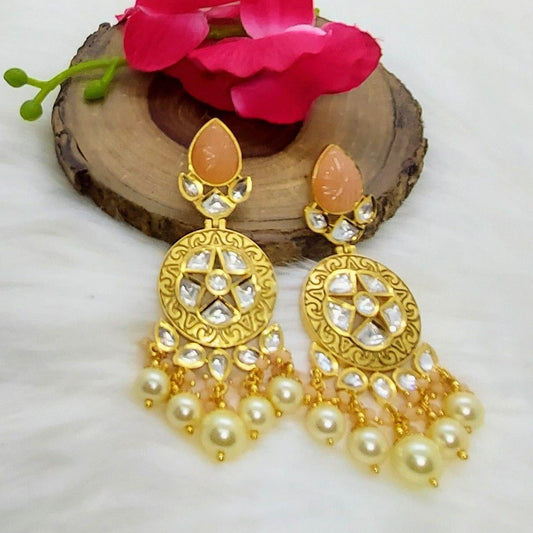 MIRA- ANTIQUE GOLDPLATED KUNDAN EARRINGS - beyouindia