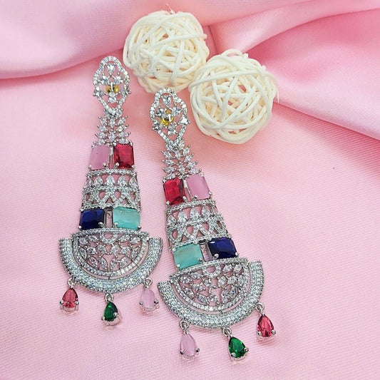 MADHU- CZ LONG DROP EARRINGS - beyouindia