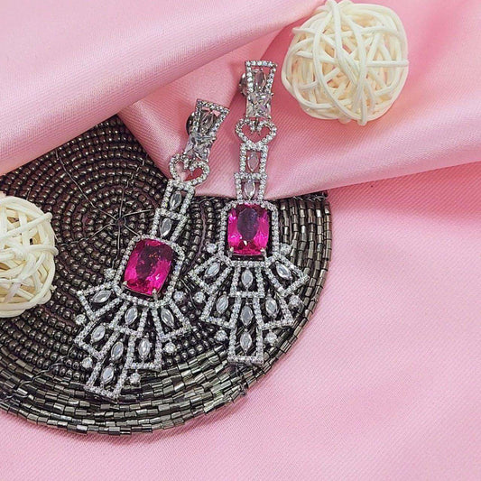 PINK STATEMENT-CUBIC ZIRCONIA EARRINGS - beyouindia