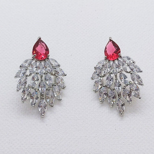 RED LEAF-CUBIC ZIRCONIA EARRINGS - beyouindia