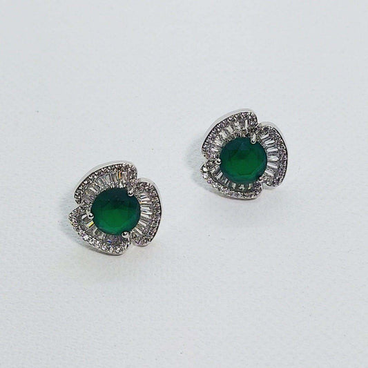 GREEN MINIMALIST-CUBIC ZIRCONIA STUDS - beyouindia