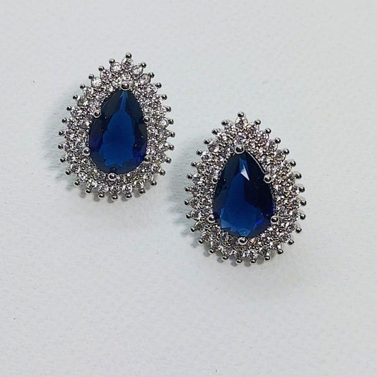 BLUE TEARDROP-CUBIC ZIRCONIA STUDS - beyouindia