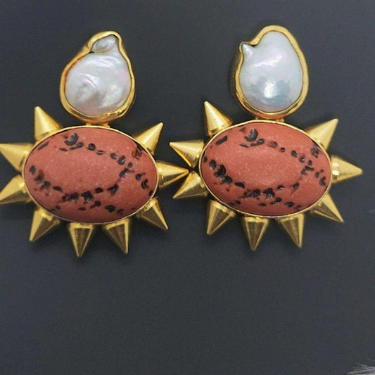 ZAYN- SEMIPRECIOUS BRASS EARRINGS - beyouindia