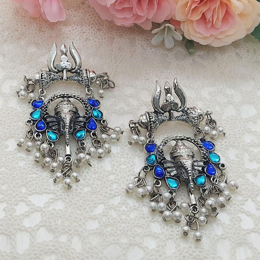 ASTHA- BLUE TRISHUL EARRINGS - beyouindia