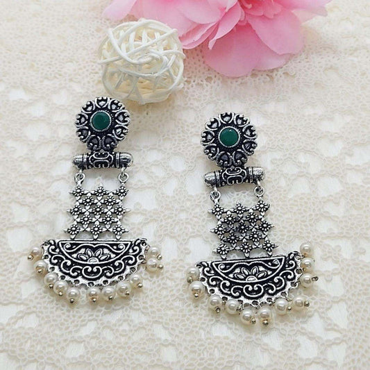 SHAJIA-GREEN OXIDISED EARRINGS - beyouindia