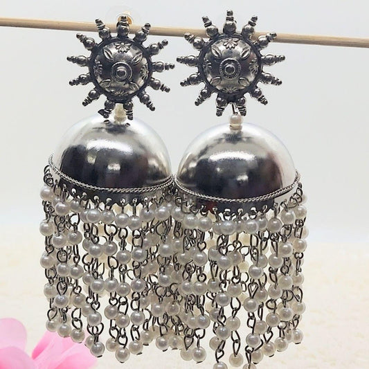 SUNSHAPED OXIDISED JHUMKA - beyouindia