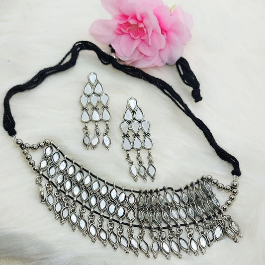 OXIDISED MIRROR CHOKER SET - beyouindia