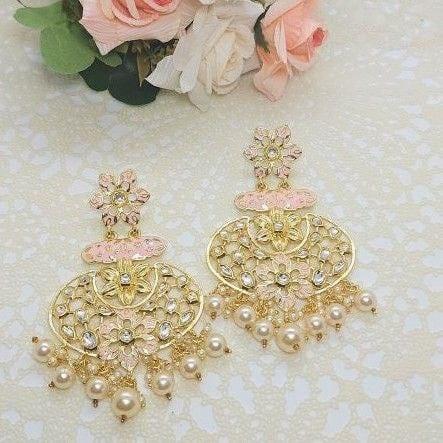 MYRA- PINK MEENA KUNDAN EARRINGS - beyouindia