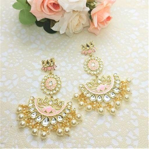 SHAMA-PINK MEENA KUNDAN EARRINGS - beyouindia