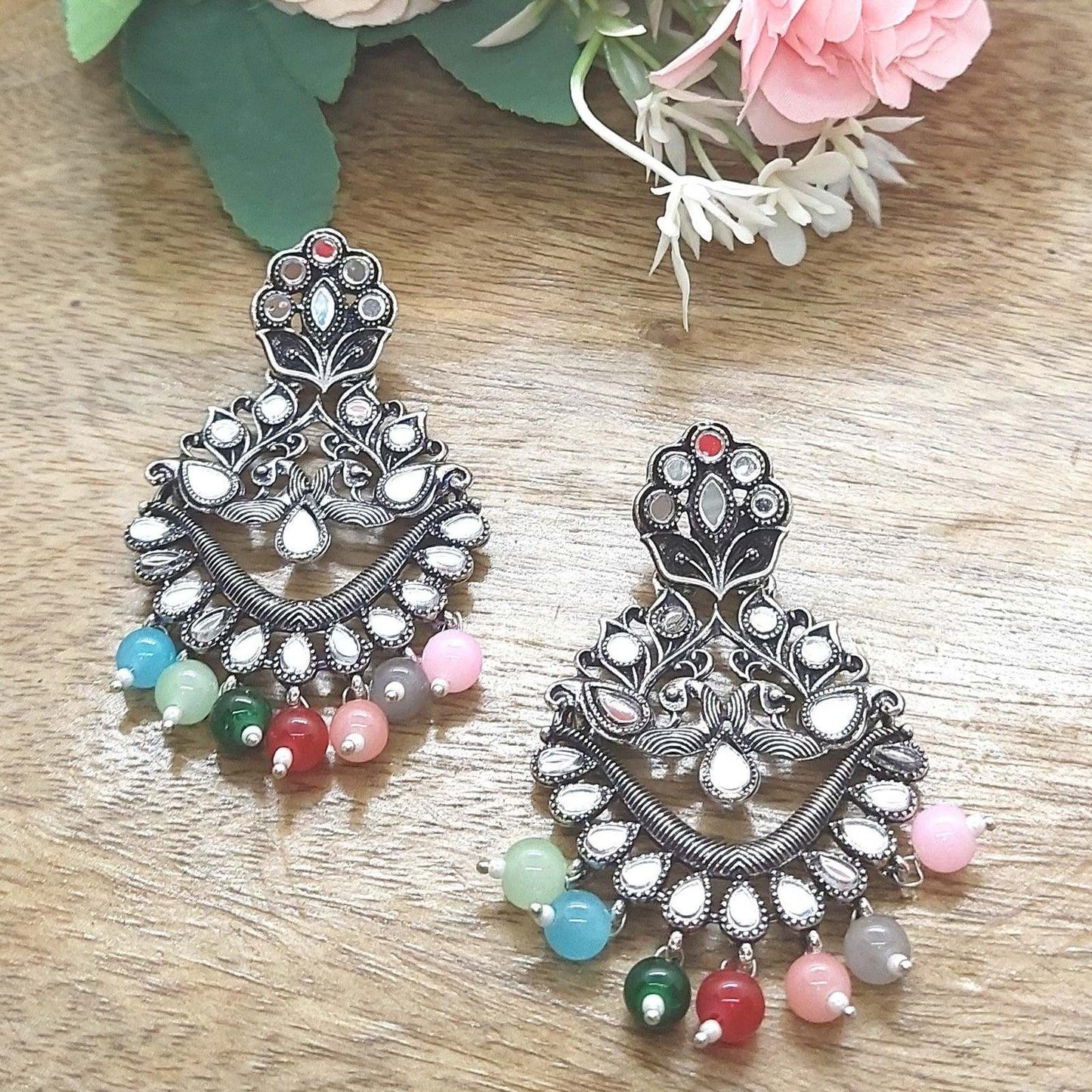 FAZA-OXIDISED MIRROR EARRINGS - beyouindia