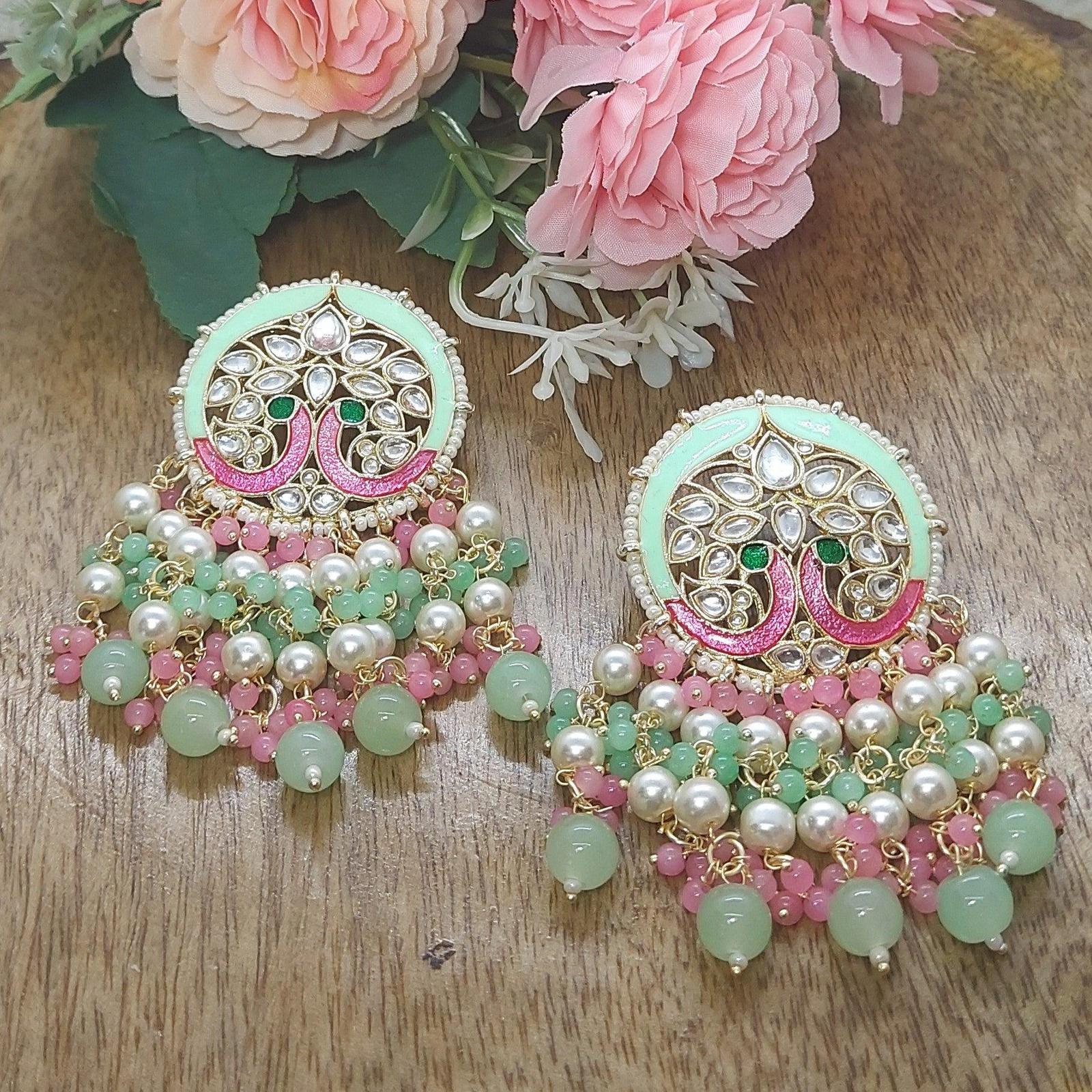 RASHI-ROUND KUNDAN MEENA EARRINGS - beyouindia