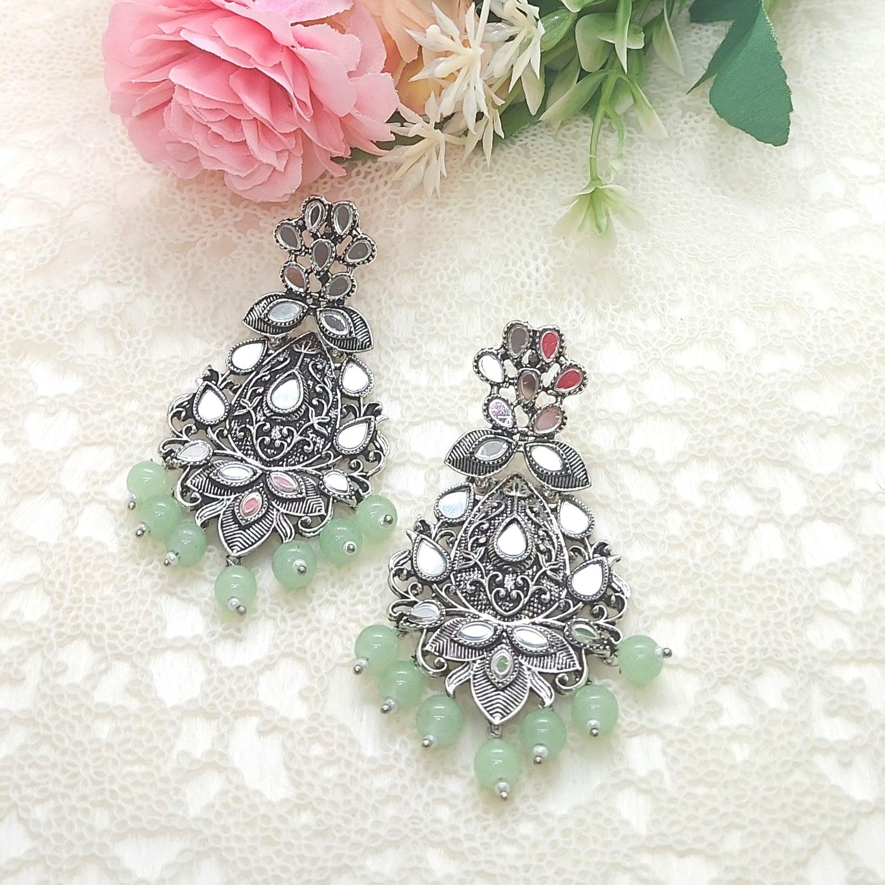 MINTY-CONTEMPORARY OXIDISED EARRINGS - beyouindia